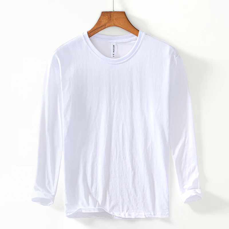 

Новые дизайнерские брендовые Футболки с длинным рукавом из чистого хлопка для мужчин, модная Однотонная рубашка с круглым вырезом, топы, одежда, Camiseta