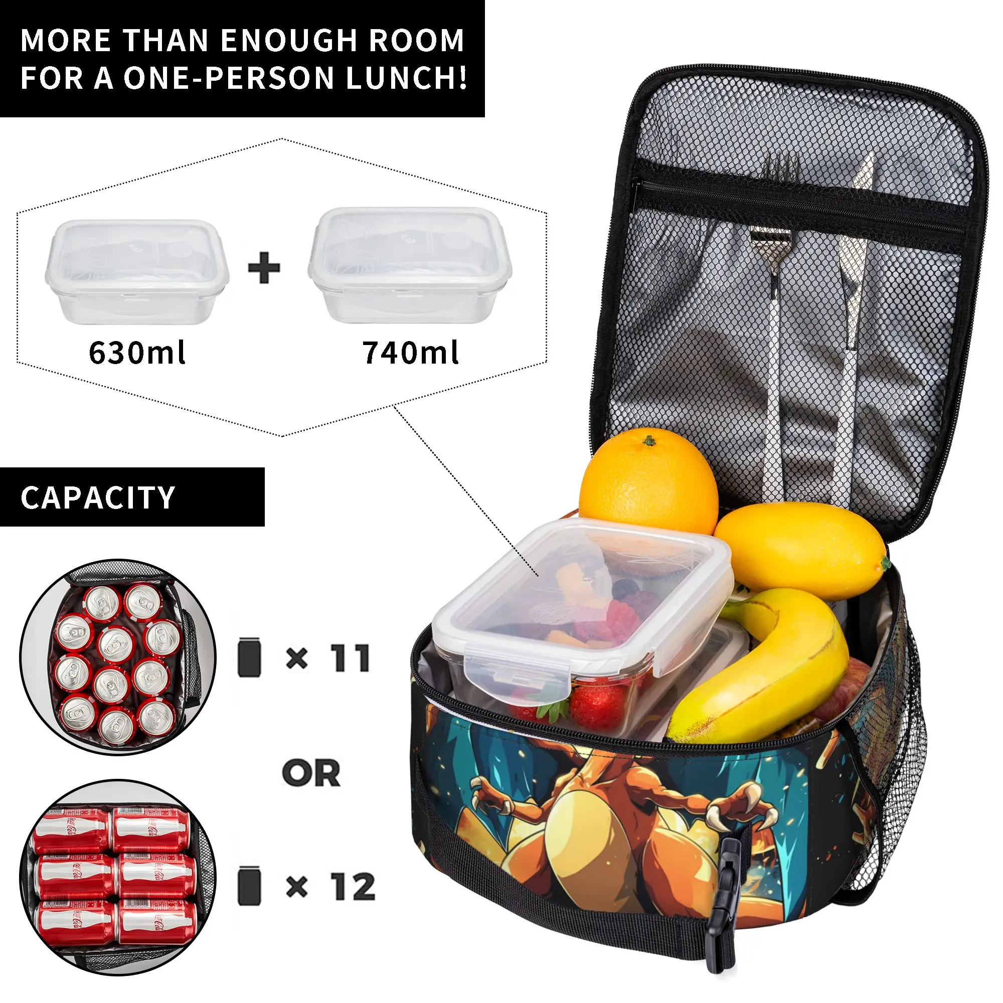 Charizard Battle Pose Anime Aesthetic Lunch Bag - Portable Oxford Cooler Box for Kids and Office