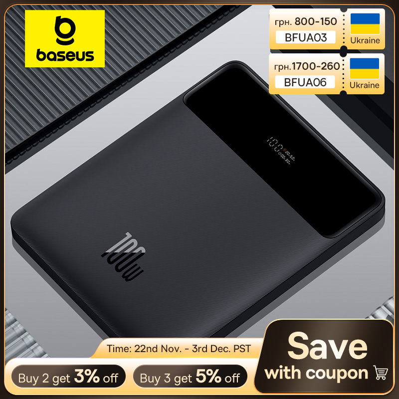 Baseus 100W Power Bank 20000mAh Fast Charging Portable Battery Digital Display Power Charging Time with 100W Cable for Notebook