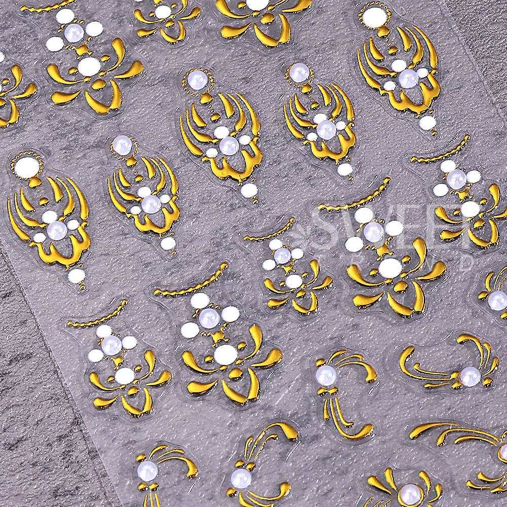 1PC Golden Palace Retro Style Nail Art Stickers 5D Embossed Self-Adhesive Pearl Petal Luxury Nail Decals Manicure DIY Decoration