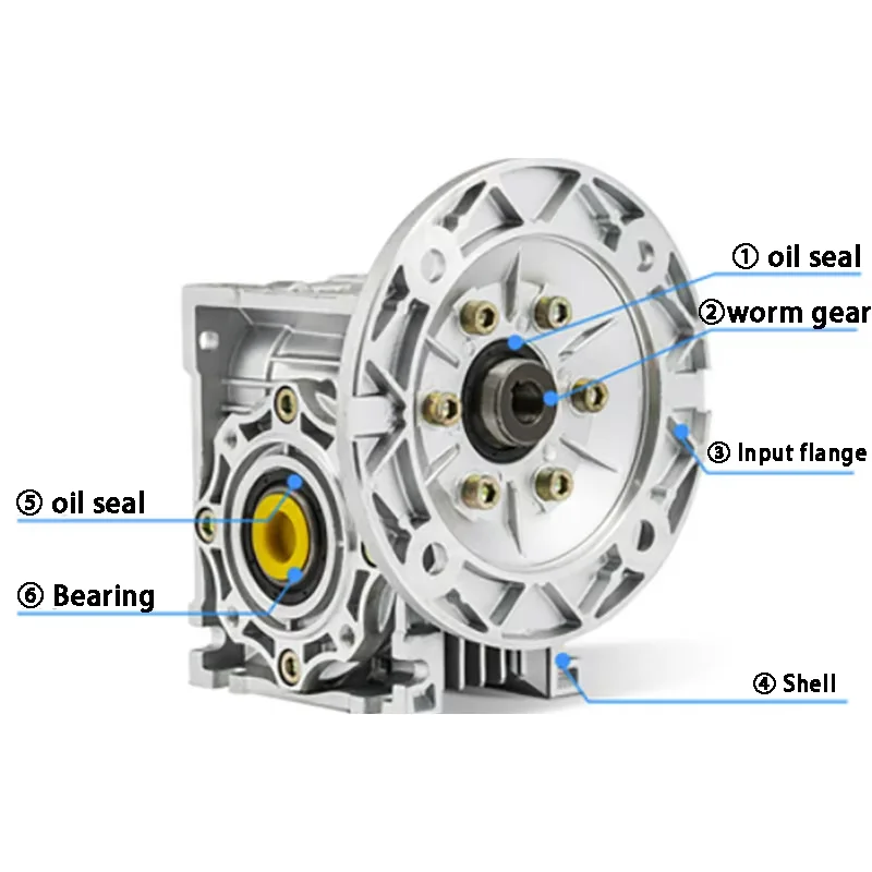 NMRV050 원형 플랜지 웜 감속기 비율 5:1 100:1 입력구 직경 11mm 14mm 19mm 출력 25mm RV050 터보 기어박스 속도 모터