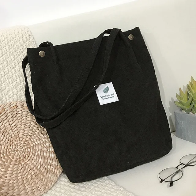 2022 Corduroy Shoulder Bag for Women Cotton Cloth Handbag Solid Color Eco Shopping Orangnizer Reusable Large Shopper Totes Bags 6