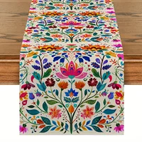 Mexican Day of The Dead Floral Linen Table Runners Holiday Party Decor Reusable Dia De Los Muertos Table Runner Home Decorations 1