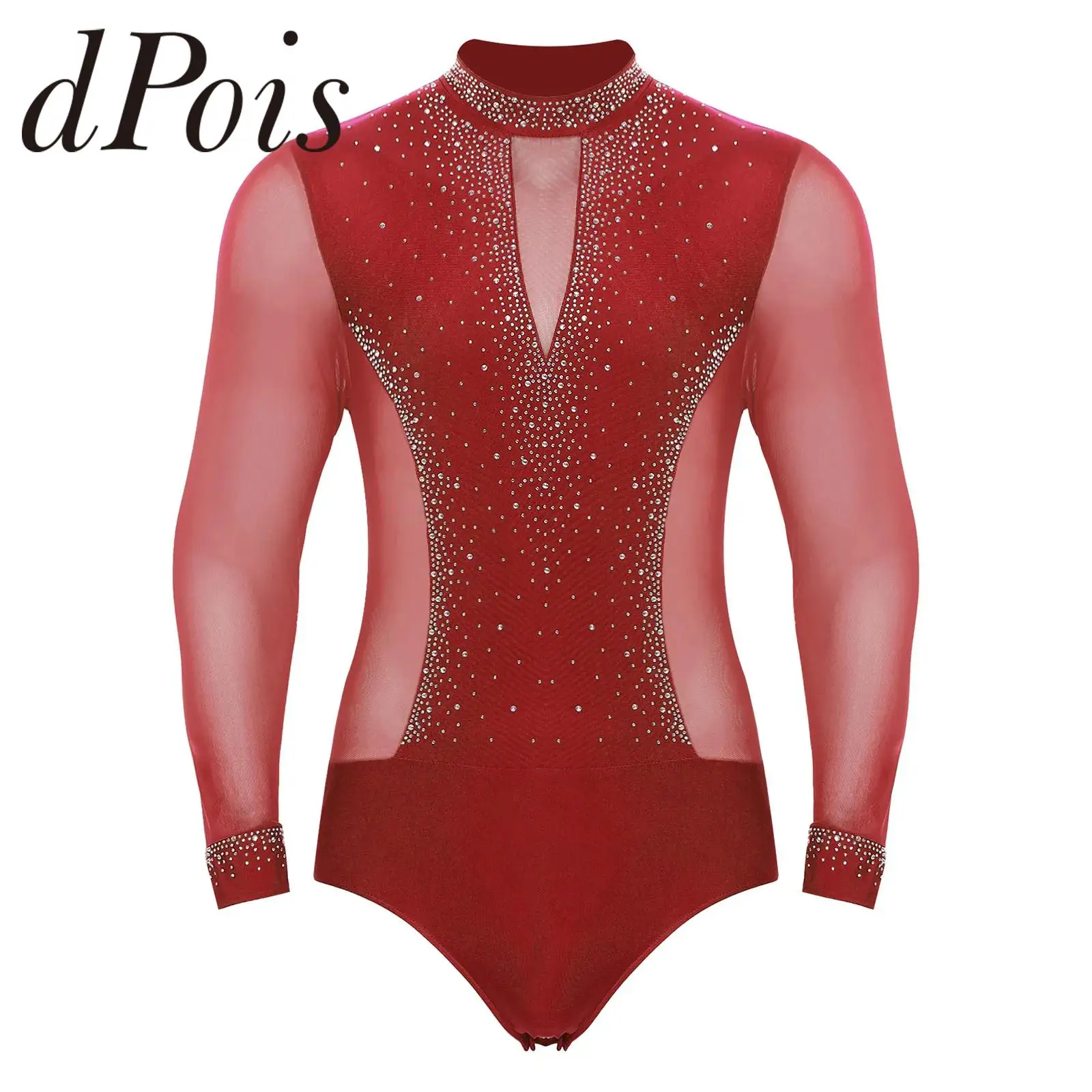 Mens Acrobatics Gymnastics Jumpsuit Tango Rumba Chacha Latin Dance Bodysuit Shirt Tops Male Long Sleeve Figure Skating Leotard gymnastics dancewear sets