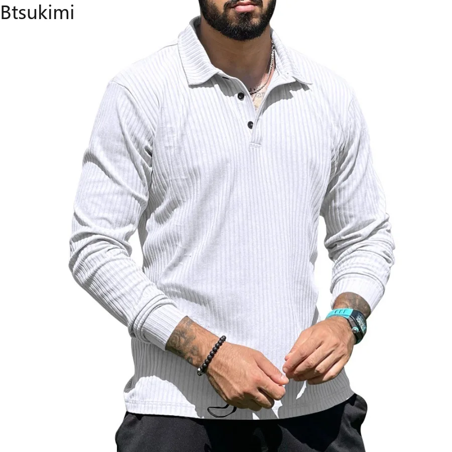 Nuova Maglia Polo da Uomo a Maniche Lunghe, Tinta Unita, Vestibilità Slim, Anti-Striature, Popolare Pullover in Maglia, Abbigliamento Streetwear - immagine 6