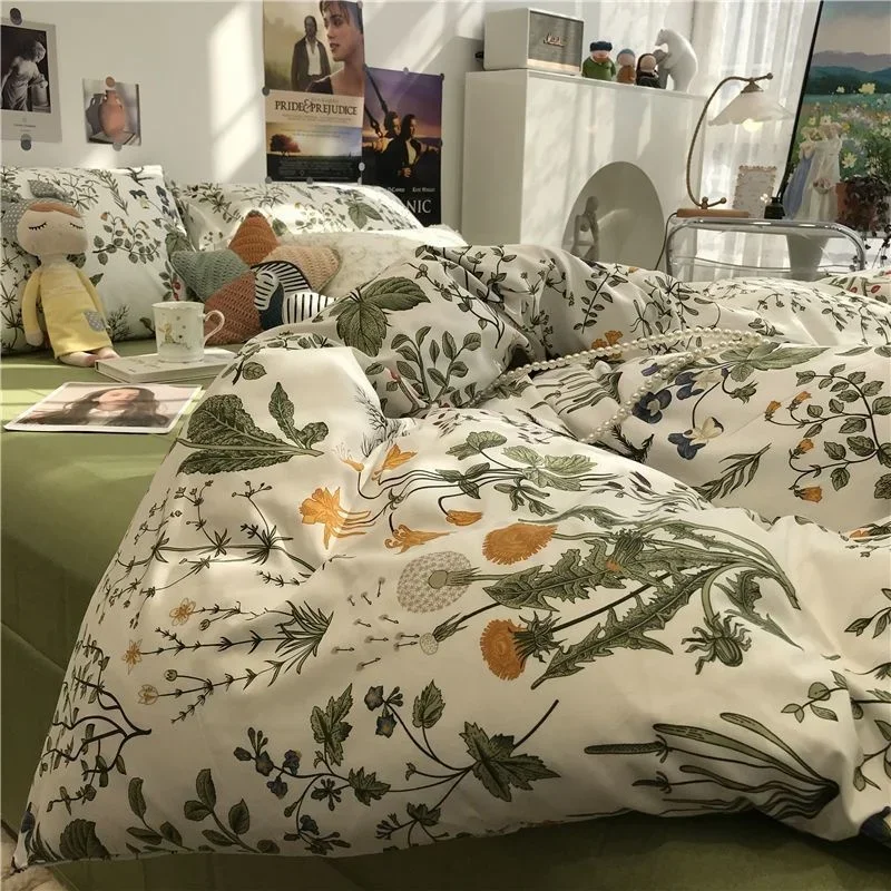 

European Floral Brushed Home Bedding Set Simple Soft Duvet Cover Set With Sheet Comforter Covers Pillowcases Bed Linen