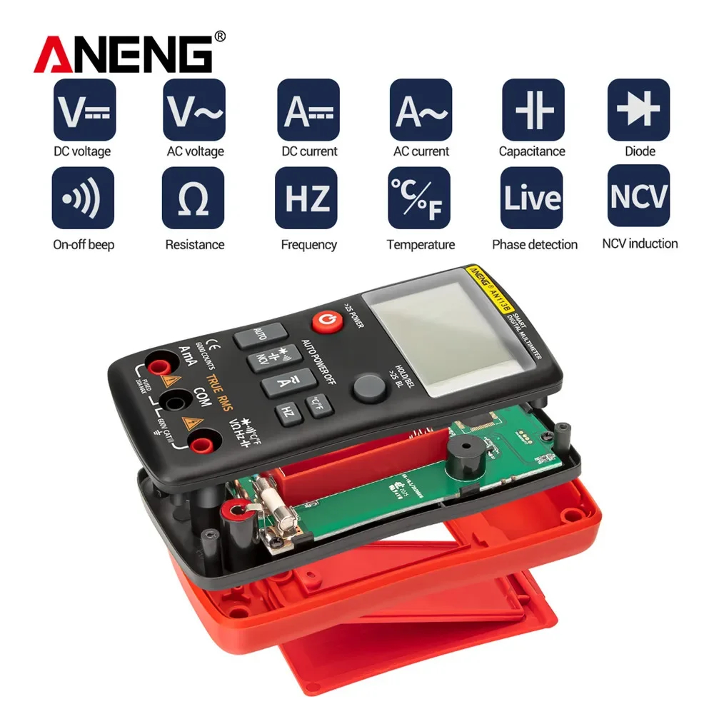 ANENG AN113B Digital Multimeter True RMS with Temperature Tester 6000 Counts Auto-Ranging AC/DC Transistor Voltage Meter digital multimeter