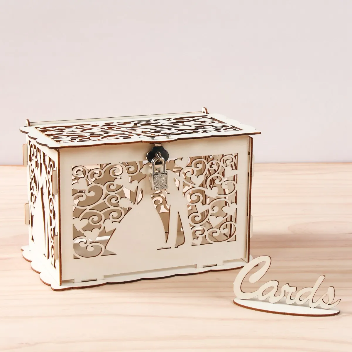 Wooden Gift Card Boxes Wedding Gift Card Box Money Box with Lock DIY Wedding Decoration Party Supplies