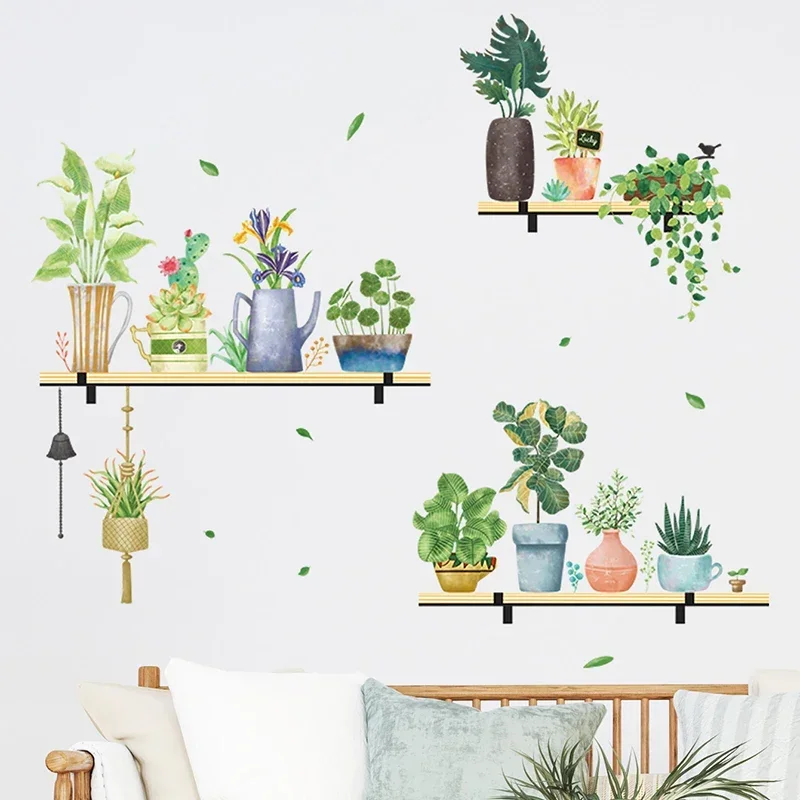 Watercolor Potted Flowers Green Plant wall stickers for Children Room Decor Living Room Kids Bedroom Wall Decals Home