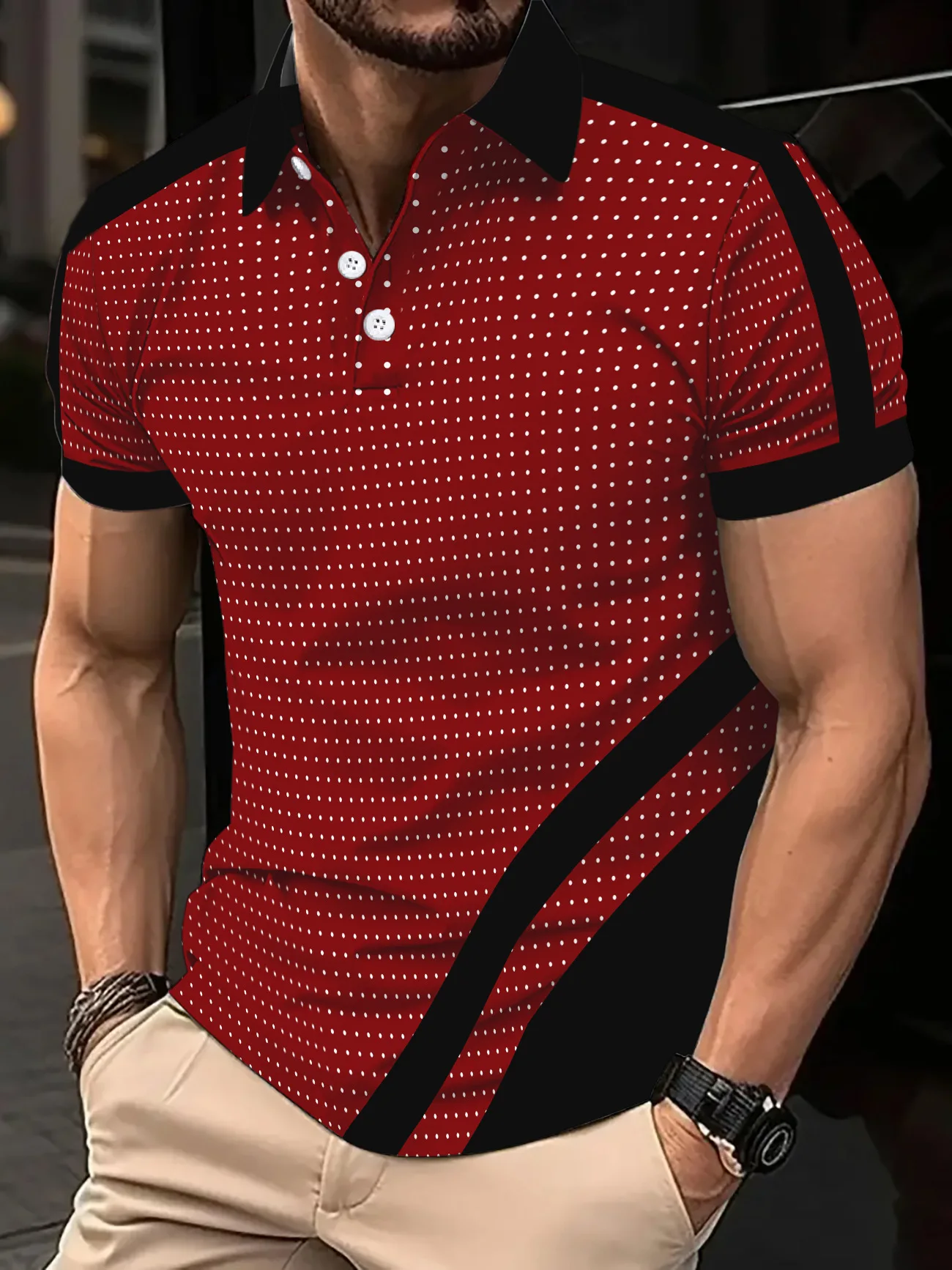 2025 Men's summer new polka dot color short-sleeved POLO shirt daily casual comfortable breathable lapel button Tops 4