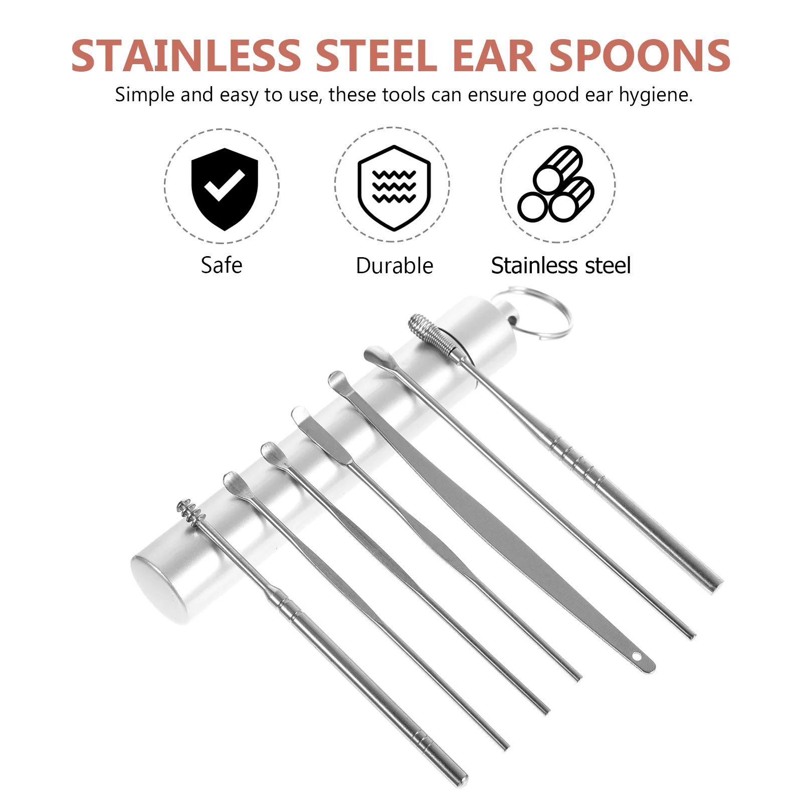 7 Pcs Ear Pick Suit Wax Removal Kit Stainless Steel Spoons Portable Pickers Cleaning Supplies Polished Tools 6