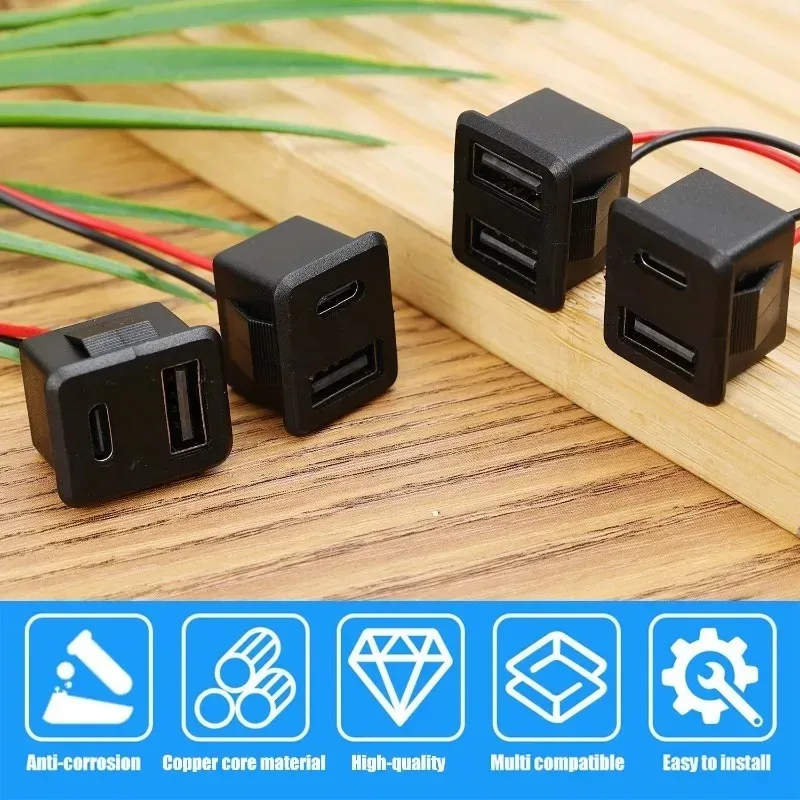 Dual USB Car Charger Socket Type-C Female 12V24V Car Power Socket Fast Charging Port 12V/24V Outlet Adapter for Car Truck Van RV