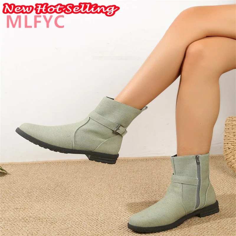 Large Short Boots Women's 2023 Autumn/Winter New European and American Leisure Vintage Short Boots Belt Buckle Women's Boots