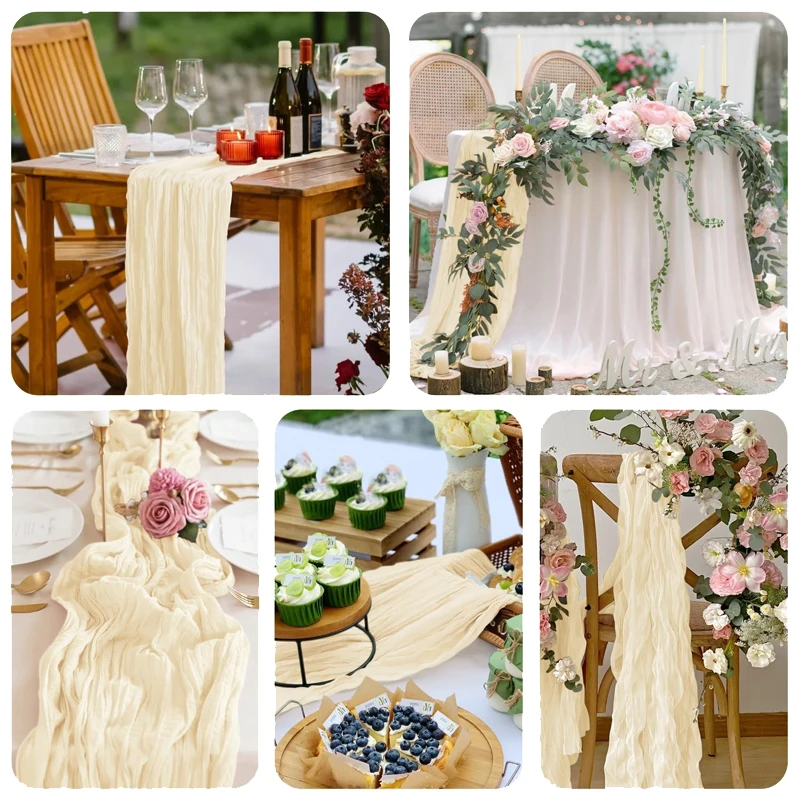 90x400cm Semi Sheer GauzeTable Runner Cheesecloth Table Setting Dining Vintage Wedding Party ChristmasBanquets Arche CakeDecor