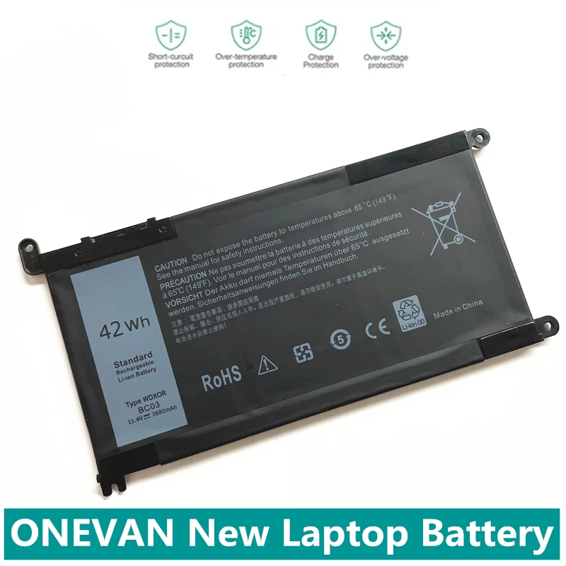 Onevan-novo Wdxor Substituição da Bateria Dell Inspiron 13 5368 5378 7368 14 7460 7472 5468 15 5538 5567 5568 7560 7570 75693crh3