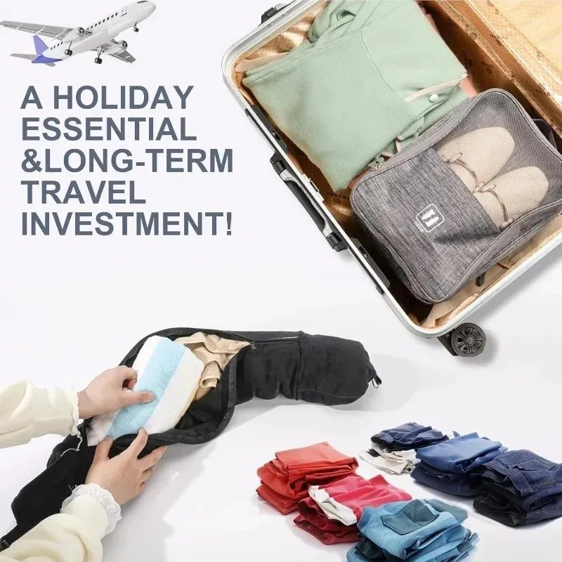 Foldable Travel Neck Pillow, No Padding, Can Store Clothes, with Adjustable Rope, Storage Bag, Suitable for Travel Use