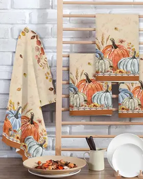 Autunno Ringraziamento Zucca Foglia d'acero Tovaglie da cucina Asciugamani Prodotti per la pulizia Panni assorbenti per piatti Accessori per cucine 1