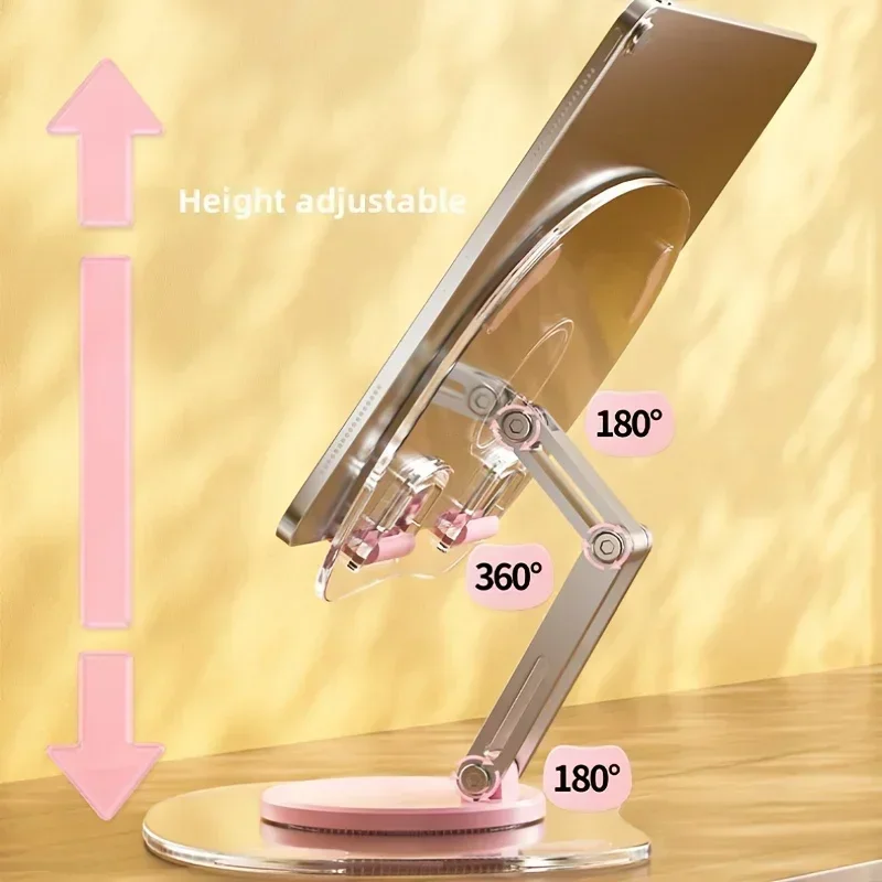 360° Rotating Mobile Transparent Phone Holder Multi-Functional Flat Support Stand Retractable Mobile Phone Stand Desktop Holder