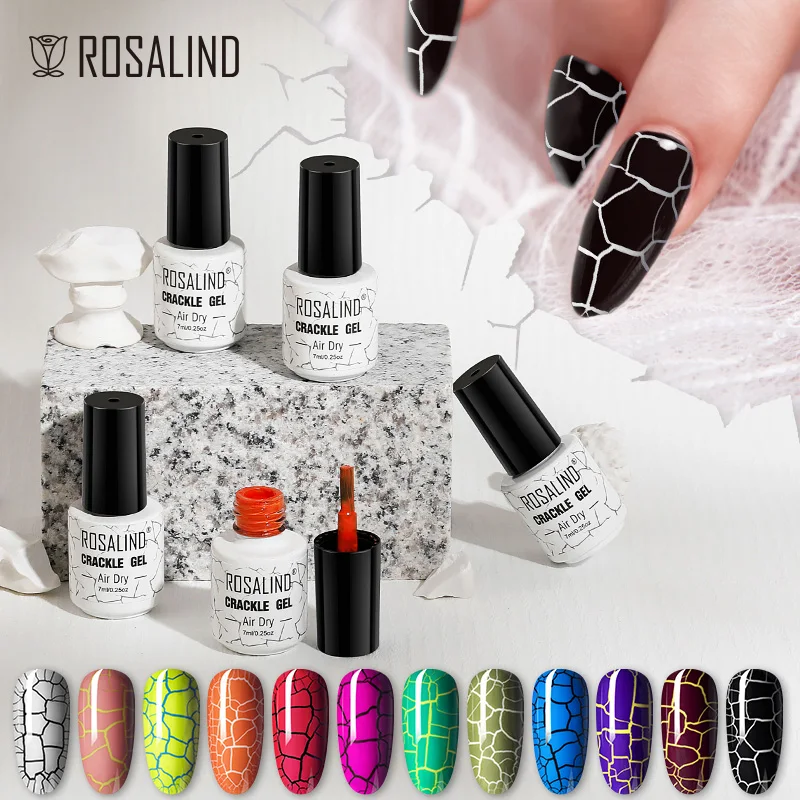 Nail polish ROSALIND crackle gel polish semi-permanent cracking nail lacquer quick drying nail art no need UV LED lamp enamel polish gel
