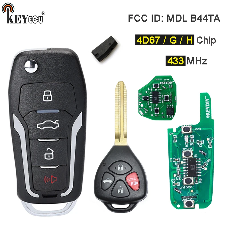 

KEYECU 433 МГц 4D67 / H / G чип MDL B44TA обновленный складной дистанционный ключ брелок 3 + 1 4 кнопки TOY43 для Tokai Riki