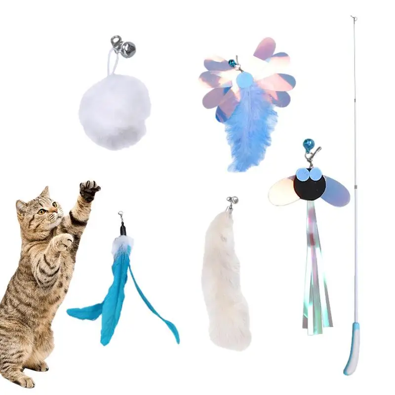 

Feather Cat Toy Wand Powerful Suction Cup 6pc Interactive Toys For Cats Kitten Hunting Exercise Pet Products Retractable Teaser