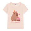 Cute Capybara And Cake Happy Cappy Birthday Kids T-Shirt Print Girls Clothes Child T-shirt White Short Sleeve Tee 1-12 Year 3