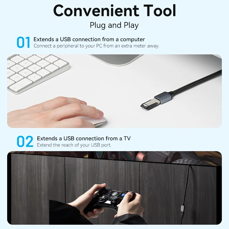 Vention-USB 3.0 연장 케이블, 남성-여성 3.0 2.0 USB 연장 케이블, PS4 Xbox 스마트 TV PC USB 연장 케이블