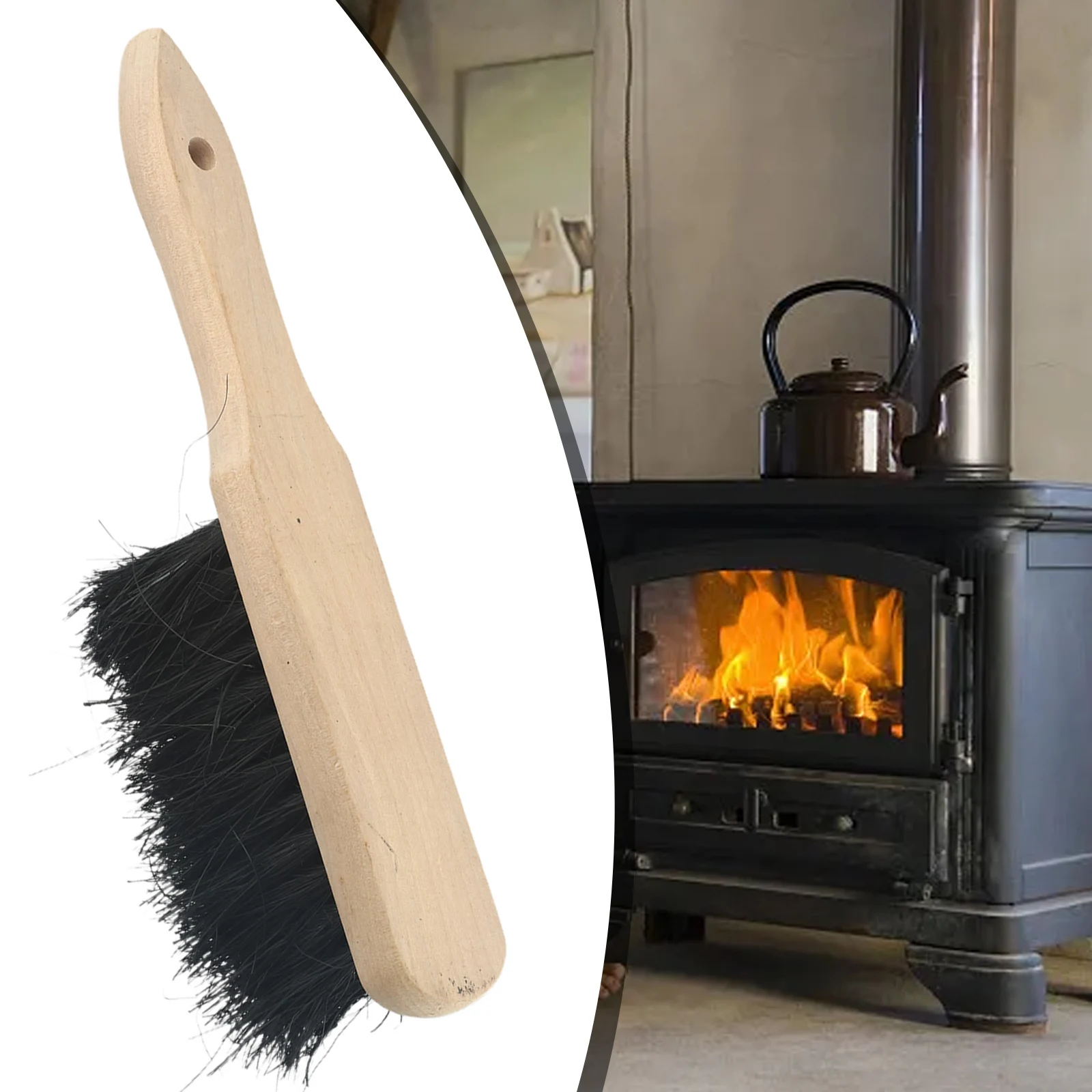 28cm Fireplace Brush Wooden Handle Coconut Palm Bristles Fireplace Cleaning Brush Maintenance Tools