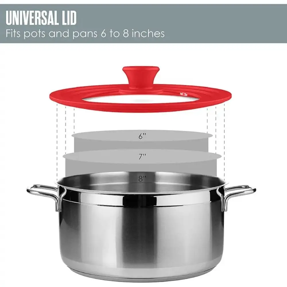 Universal Round Pot Lid for Pots Pans Cookware Tempered Glass Lid for Skillets with Silicone Rim Replacement Lid for Frying Pan