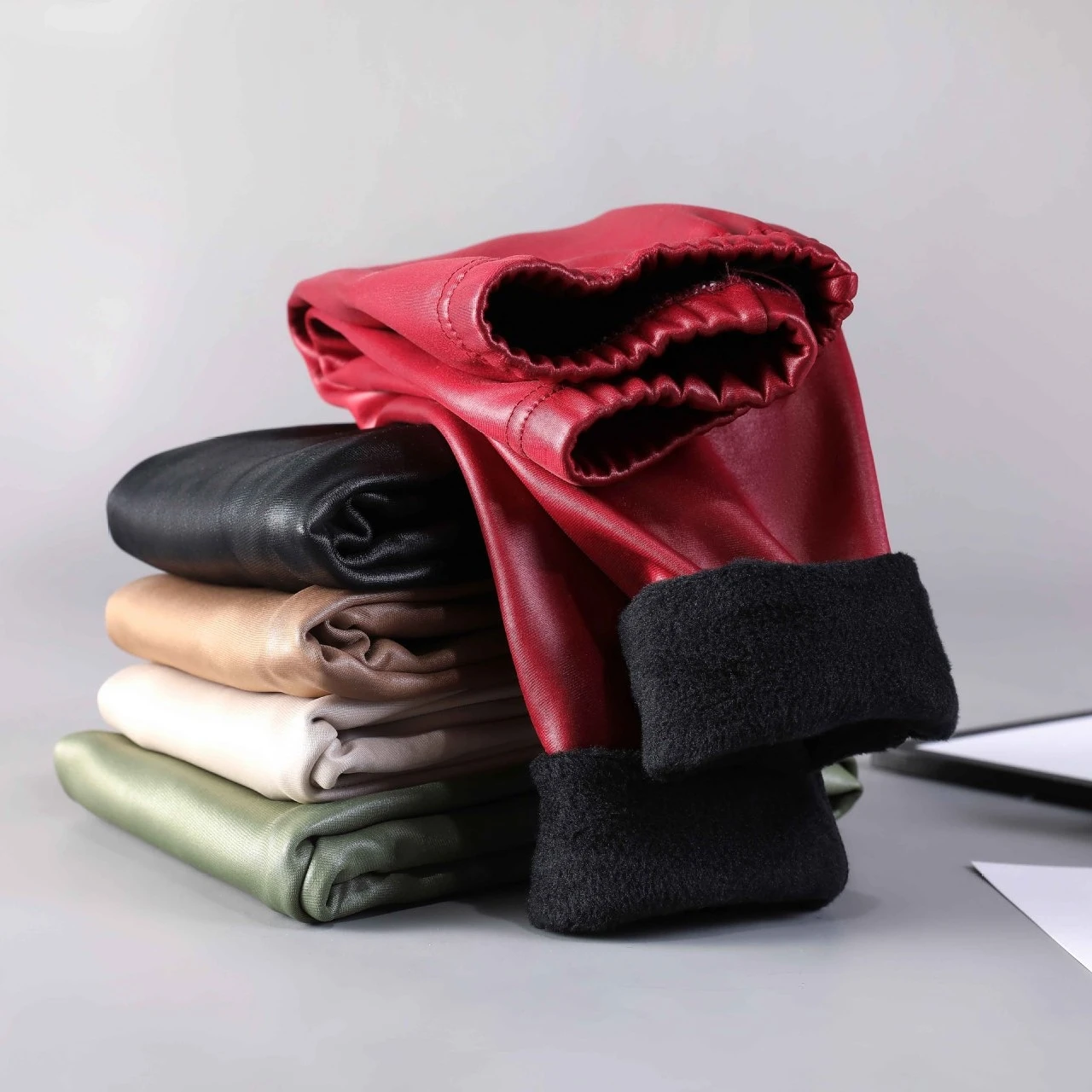 Cozy Winter Faux Leather Kids' Candy Color Leggings