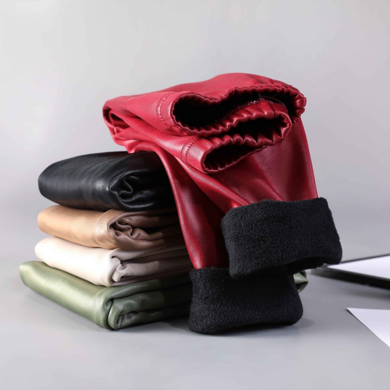 Winter Autumn Faux Leather Thicked Kids Pants Candy Color Slim Warm Children's Girl Leggings