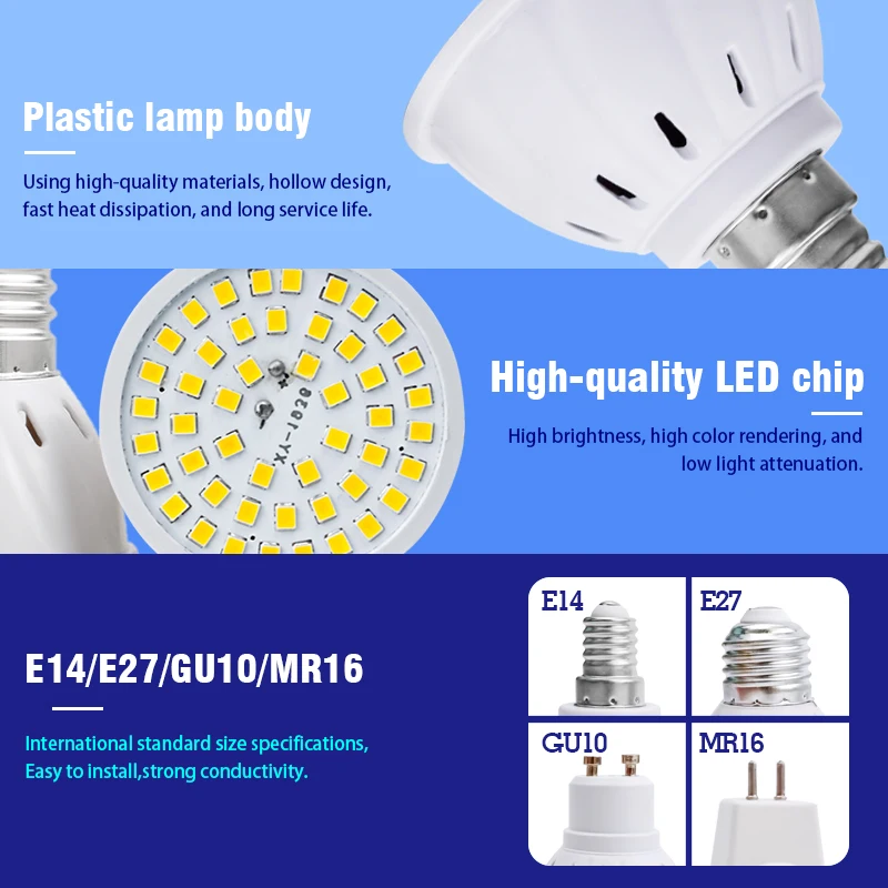 1-10PCS Led 스포트라이트 GU10 MR16 E27 E14 전구 AC 110V 220V 48 60 80 LED 실내 조명 3000K 6000K Bombillas