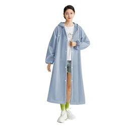 Transparent Waterproof Reusable Hooded Long Raincoat (Blue)