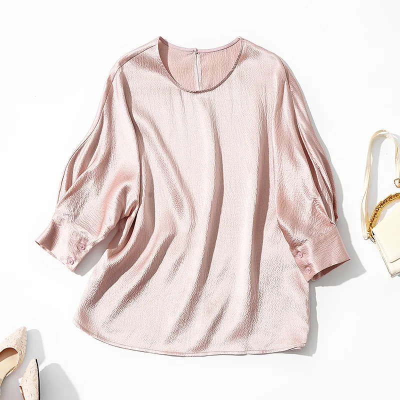 

100% Silk Womens Tops 2022 Summer Blouse Korean Fashion Shirts for Women Elegant Female Blouses Top Shirt Chemisier Femme Lq759