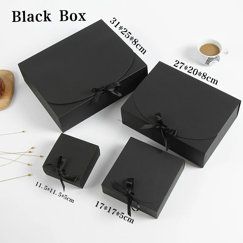 5pcs/10pcs Black Gift Boxes Small Packaging Box with Bow and Ribbon, Blank Kraft Paper ... - SKU PBBR1730 - UGI Packaging