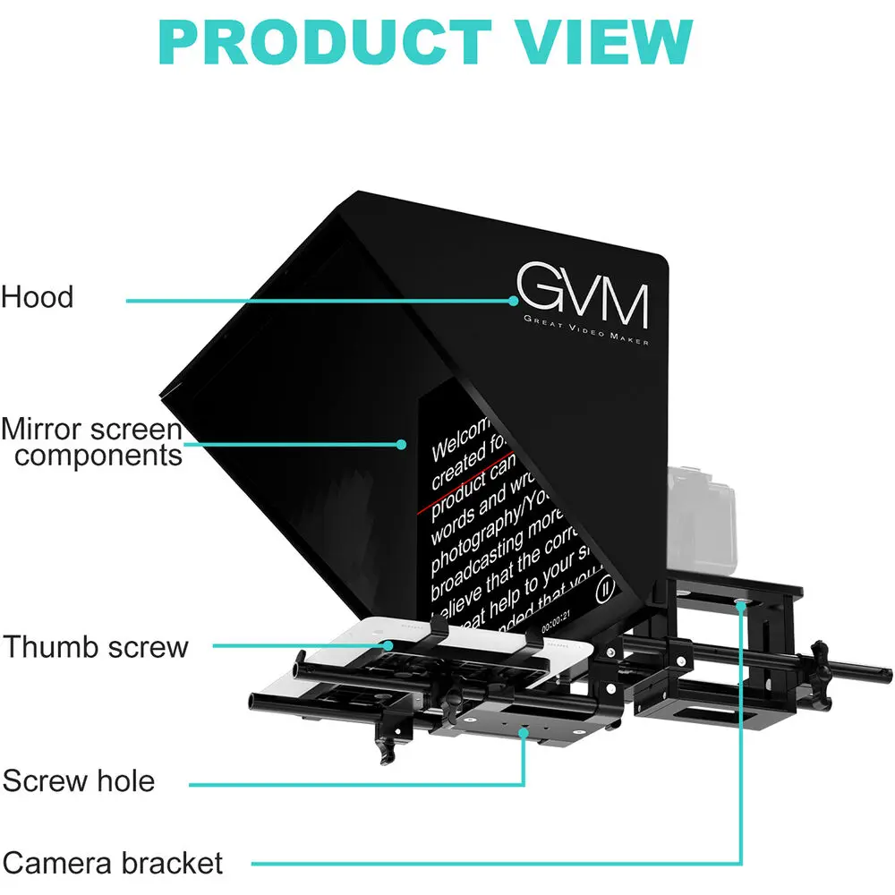 GVM TQ-L Teleprompter for Tablets and Smartphones with Bluetooth Remote and App