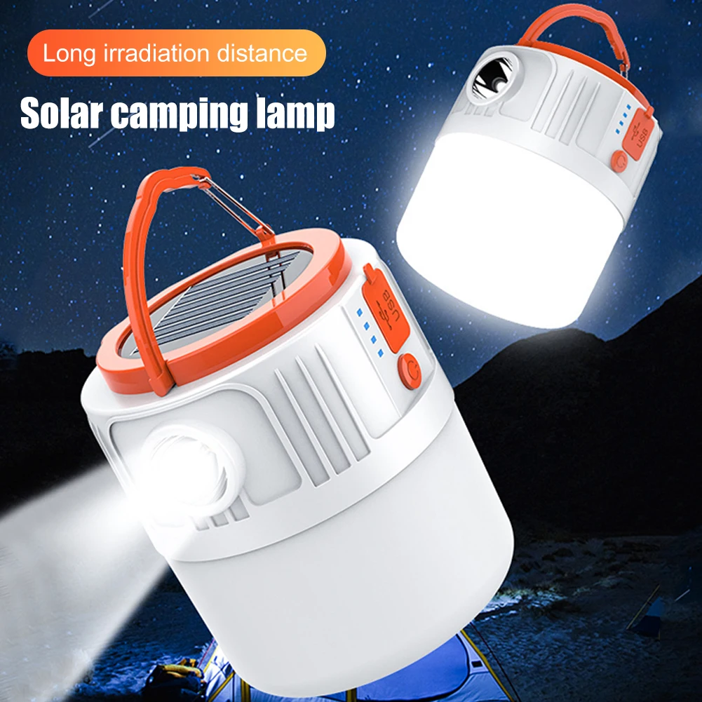 V65 Solar Powered USB Rechargeable 300lm LED Camping Lanterns 6 Gears Waterproof Portable Outdoor Hiking Searchlight Lights