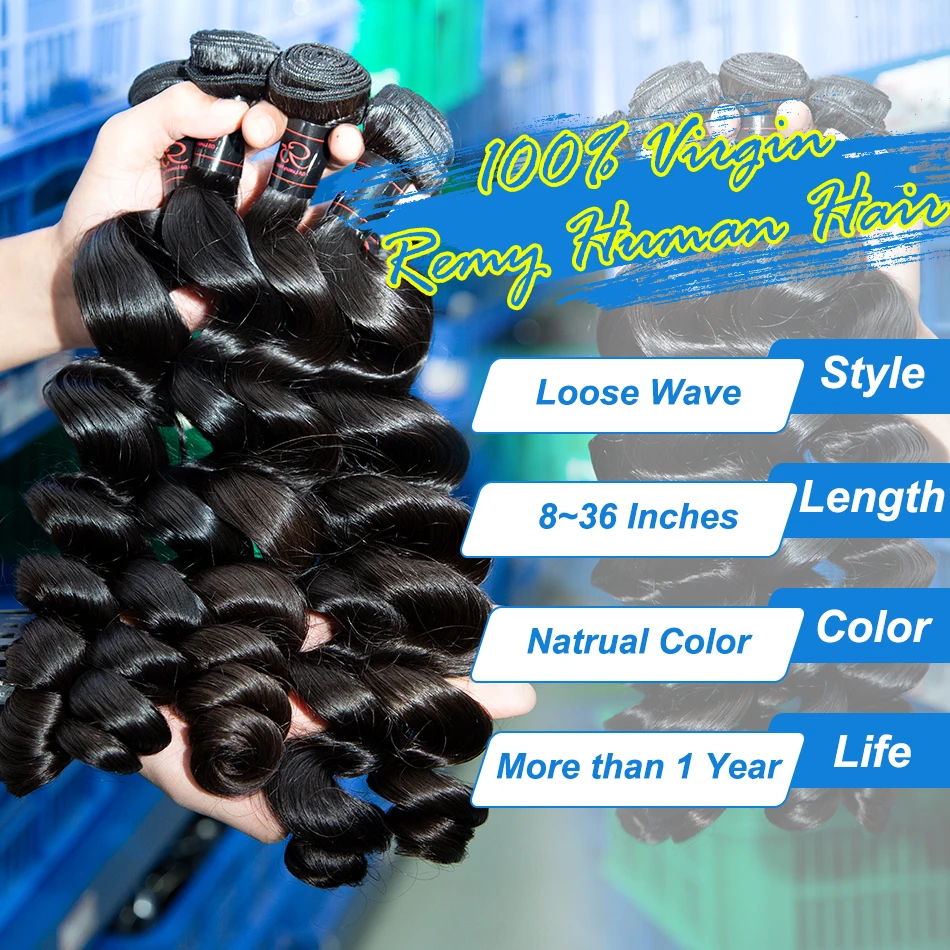 Loose Wave Bundles Human Hair 30 32 36 inches Unprocessed Brazilian Virgin Hair Curly Bundles Extensions for Women