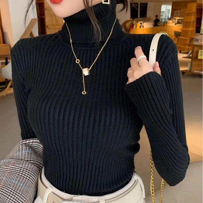 New Autumn and Winter Women's Clothing Turtleneck Solid Color Long-sleeved Sweater Casual Pullover Bottoming Shirt Knitwear
