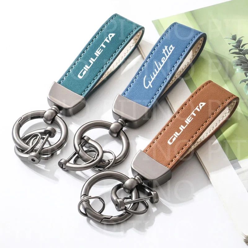 For Alfa Romeo Giulietta Leather Car Keychain Buckle 360 Degree Rotating Horseshoe Key Rings Leather Keychain Auto Accessories