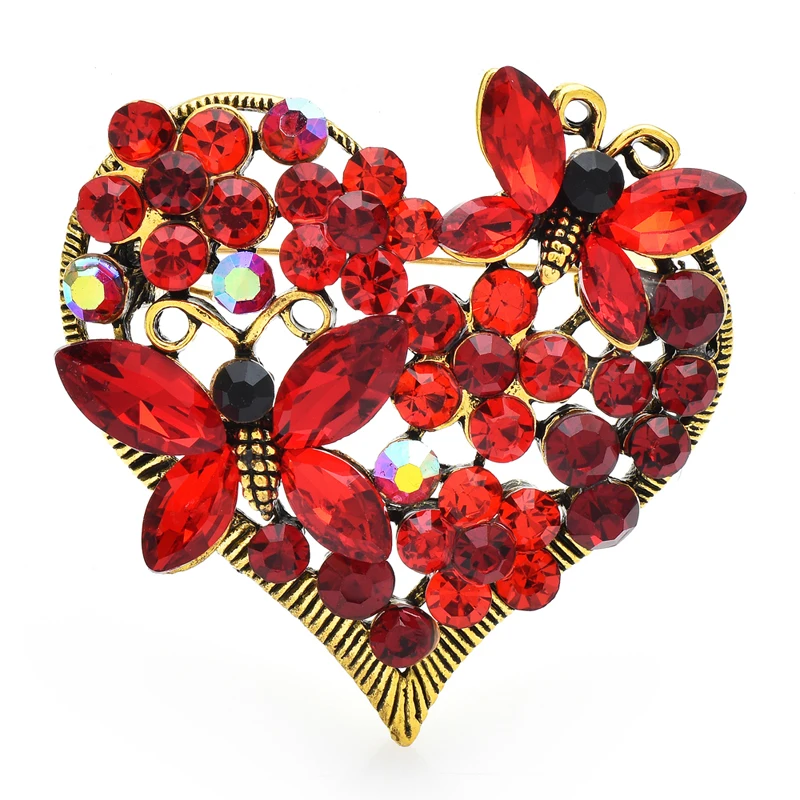 

Wuli&baby Shining Heart Brooches For Women Unisex 2-color Rhinestone Flower Butterfly Love Party Office Brooch Pins Gifts