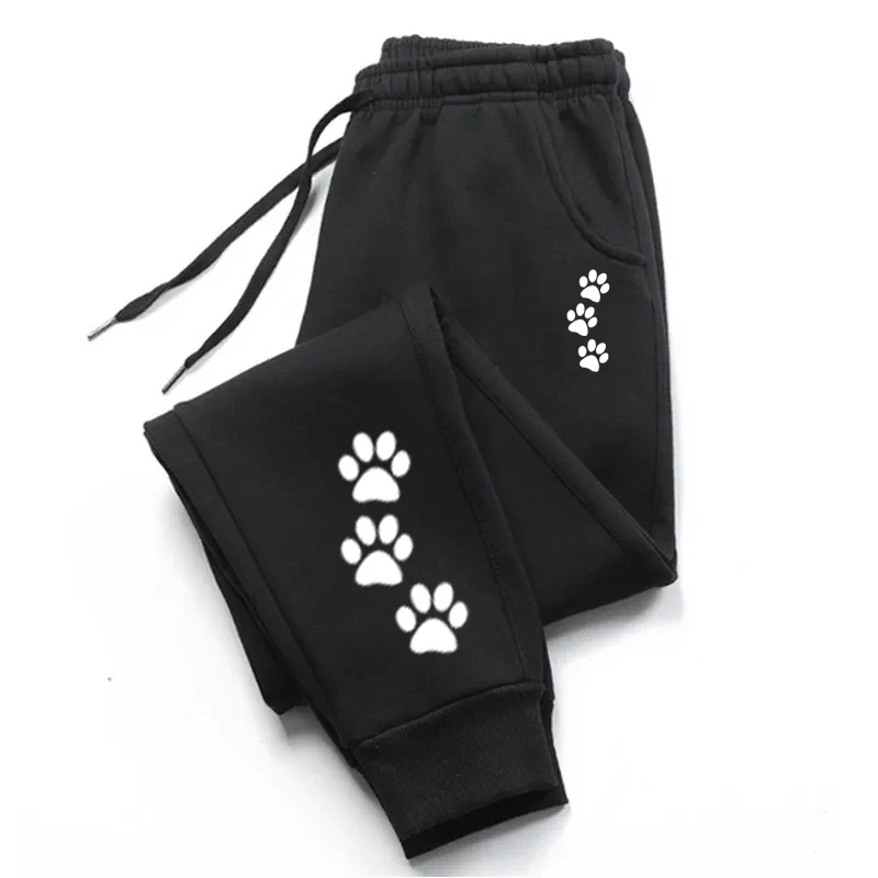 Casual Cotton Jogger Pants with Paw Print Graphic - Lifestyle Image