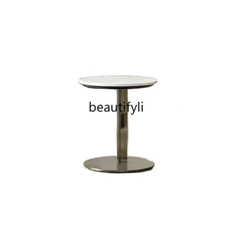 

Italian Minimalist round Side Table Marble Stainless Steel Creative Side Table Coffee Table Modern Light Luxury Designer