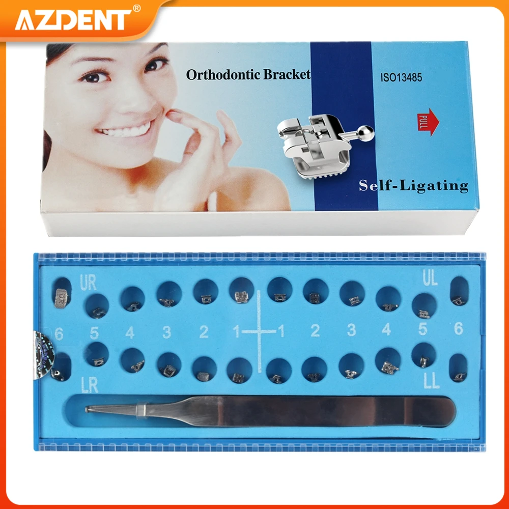 

24pcs/Box AZDENT Dental Orthodontic Brackets Passive Self-Ligating Braces with Tool Roth .022 Hooks 345 & 1st Molar Buccal Tubes