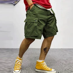 Mens Spring Summer Streetwear Men's Shorts Vintage Solid Color Shorts Men Fashion Patchs Pockets Design Loose Cargo Short Pant