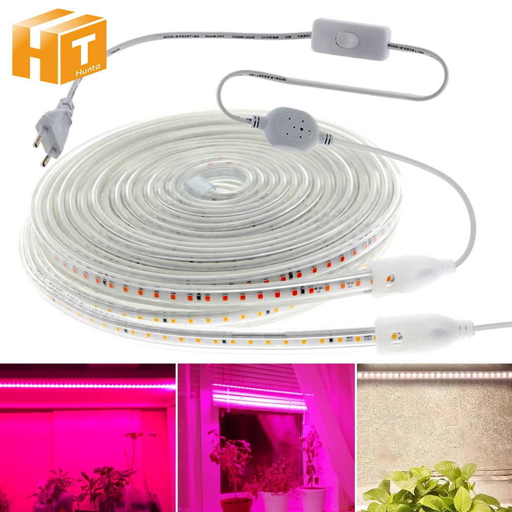 

LED Grow Light 2835 Chip Waterproof Full Spectrum LED Strip 220V 120LEDs/M DIY Growth Lamps for Greenhouse Plant Growing