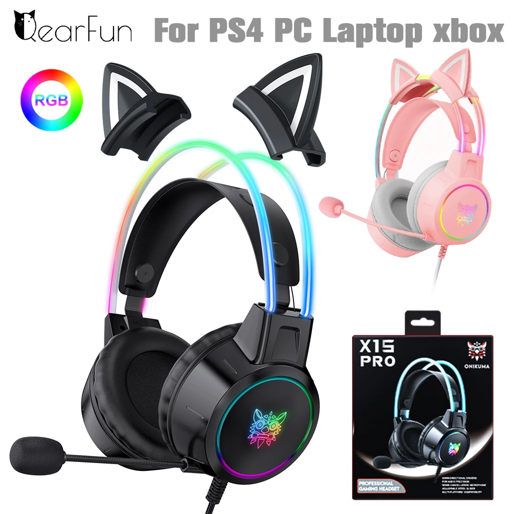 Audifonos gamers de gato estéreo HiFi, Auriculares gaming con orejas para  jugador, cascos gaming con micrófono para PS4 PC, RGB, negro y rosa, para  PC, portátil, teléfono y PS4 Playstation 5 Xbox