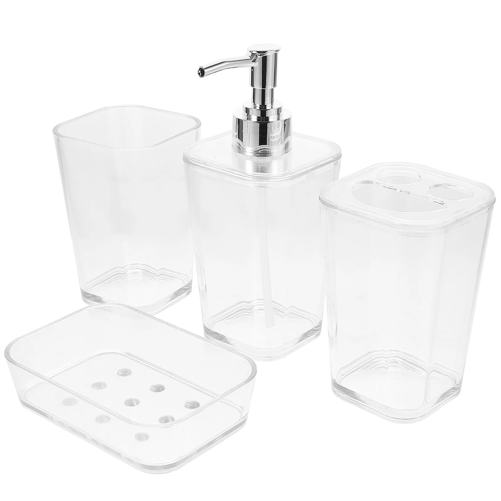 

Plastic Soap Bottle Toothbrush Holder Bathroom 4-piece Toiletry Set Family Water Cup Countertop Filling