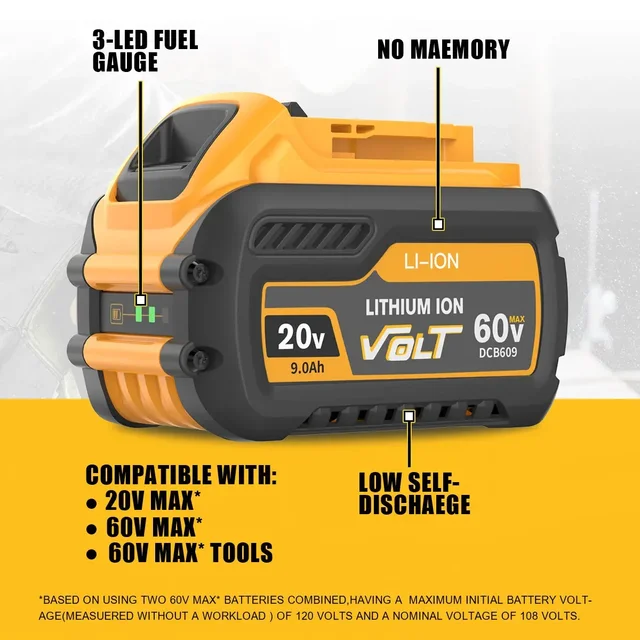 DeWalt 20V/60V MAX 리튬 이온 배터리 교체 용 호환 모델과 함께 안정적인 성능을 제공합니다.