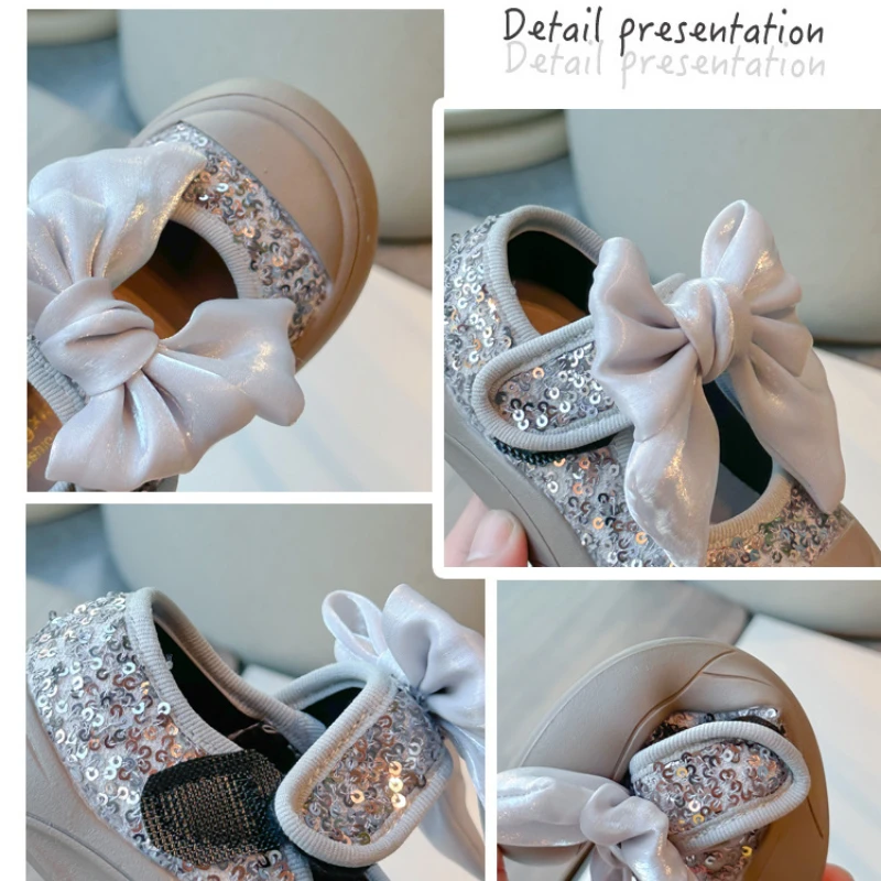 Children's Board Shoes 2024 Spring Autumn New Girls Non-slip Bow Toddler Flats Sequined Princess Loafer Soft-soled 6